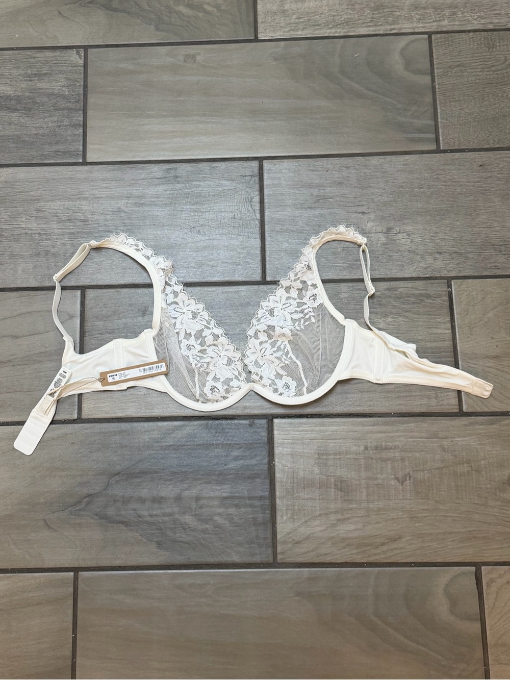 SKIMS Femme Lace Plunge Bra Marble 36DD Sheer Floral Underwire Lingerie - Picture 3 of 5